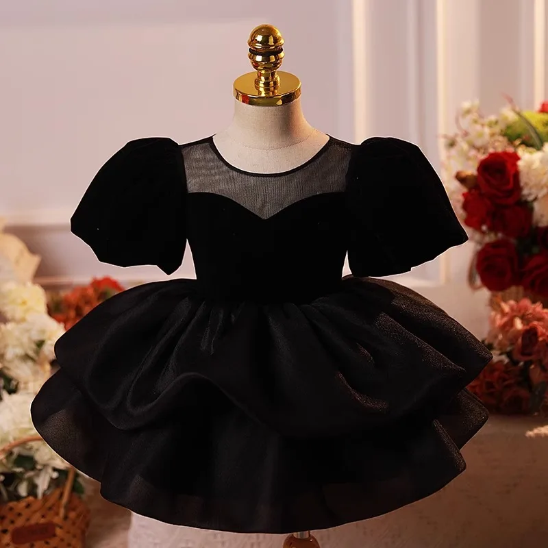 

Princess Evening Dress for Kids Girls Vintage Black Ball Gown Baby Birthday Party Dresses Children Easter Baptism Eid Clothes