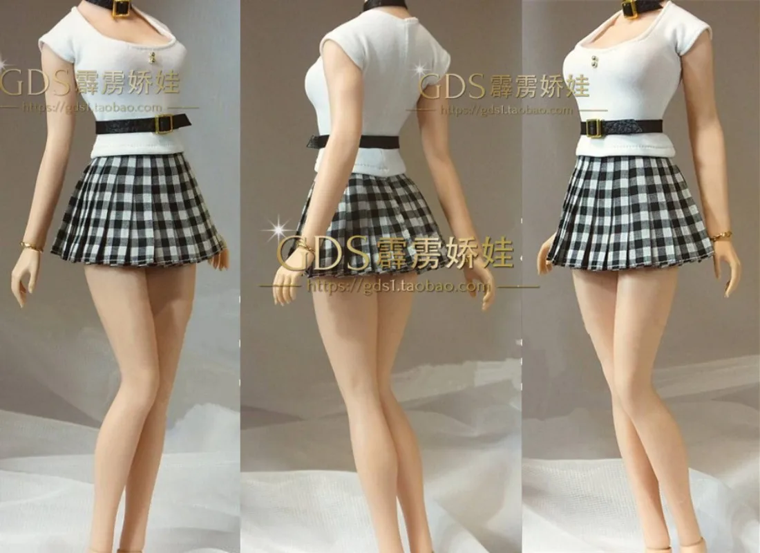 1/6 Ratio GDS Female Soldier Clothing Set Pleated Plaid Short Skirt Professional Suit Tight  Sleeved PL20612Inch Action Doll