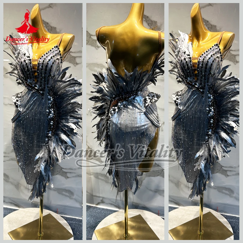 

Чача, самба, румба, стиль перьев, короткое платье для выступлений, одежда для взрослых и женщин в латиноамериканском стиле, Великобритании, международные чемпионы, индивидуальная одежда