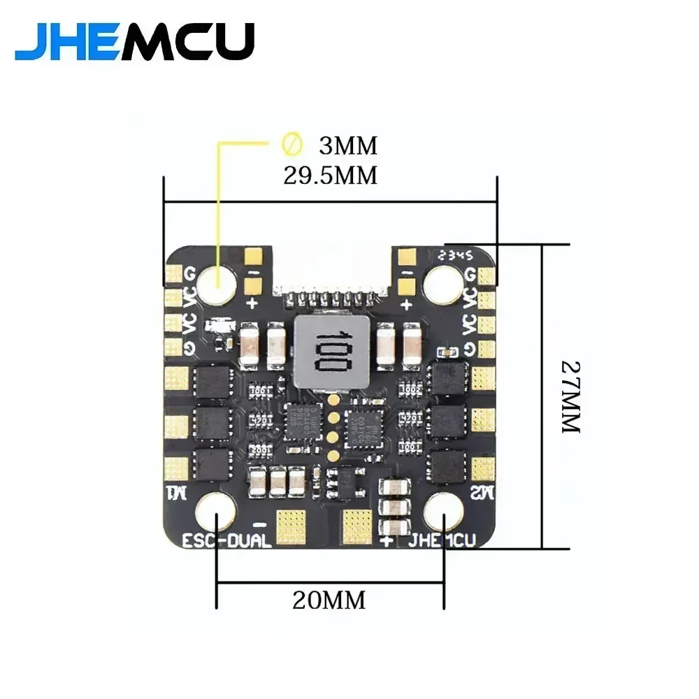 JHEMCU 新型 WING ESC-DUAL 40A BLHELI_S 2in1 40A ESC 内蔵 5V BEC 電流計 20X20mm 2-6S LiPo RC ツインエンジン飛行機用