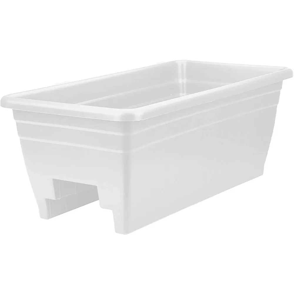 HC Companies 24 inches Deck Rail Box Planter with Easy Drainage Holes, Mounted Garden Flower Planter Boxes, White, Plastic, 4 Pa