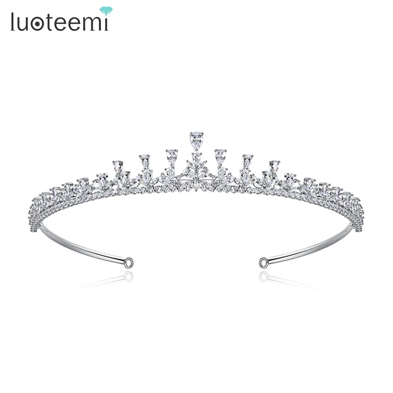 

LUOTEEMI CZ Tiara For Wedding Bride Luxury Tiny Zircon Paved Bridal Delicate Jewellery Crown Tiaras Luxury Party Accessories