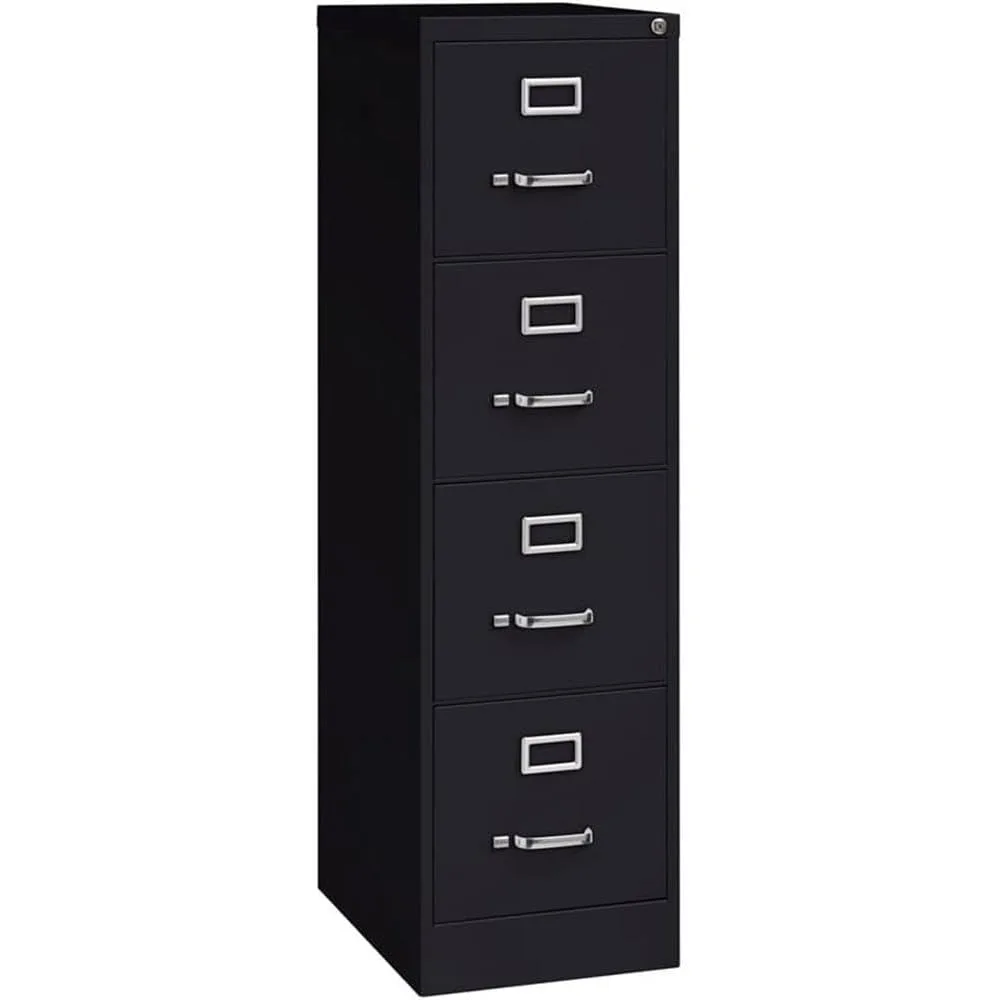 

4 Drawer Metal Vertical File Cabinet with Lock, 22" Deep, Letter Size, Home/Office, Preassembled, Commercial Grade, Black Finish