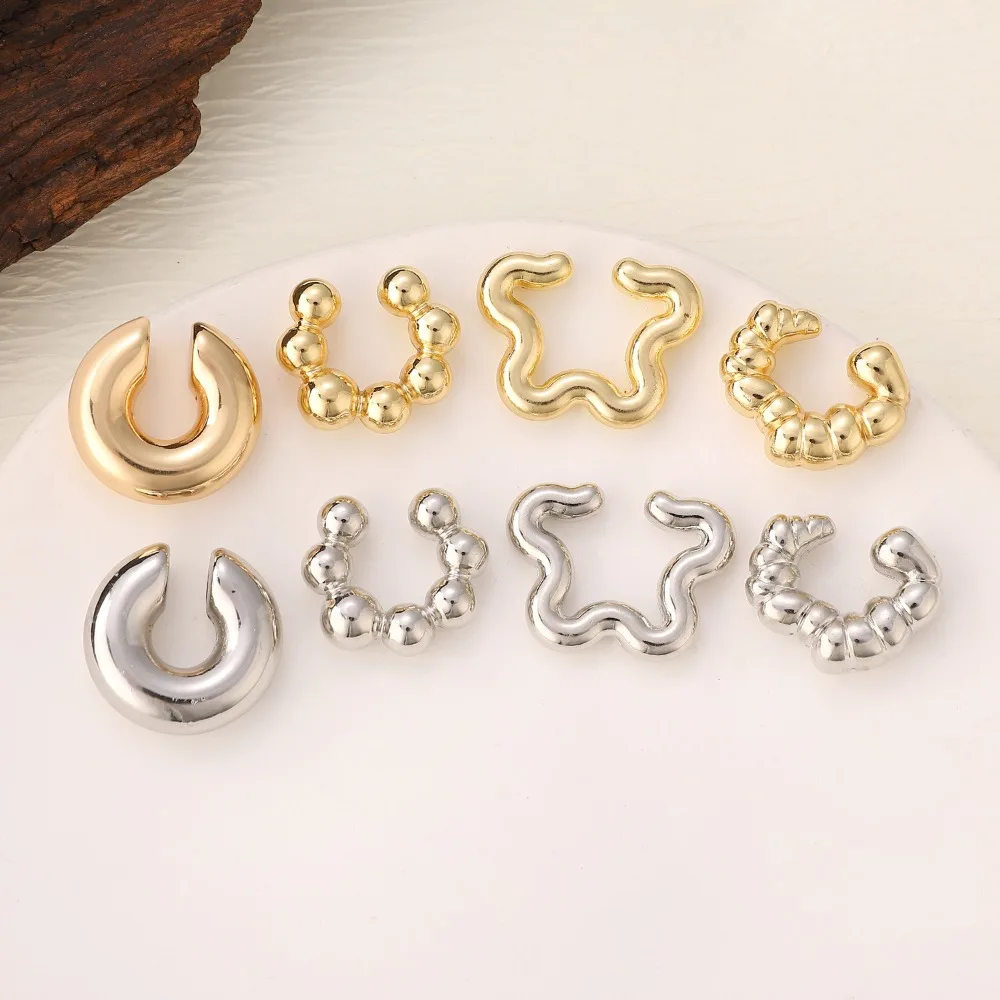4Pcs/set Vintage Glossy Earring Clip C Shape Geometric Cartilage Ear Cuff Gold Silver No Piercing Earring Women
