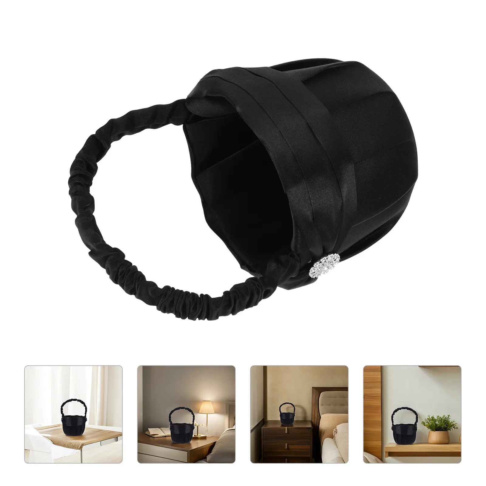 

Прочная легкая черная корзина для цветов со стразами для девочек, держатель для лепестков, элегантный декор с ручкой, принадлежности для церемоний и декора