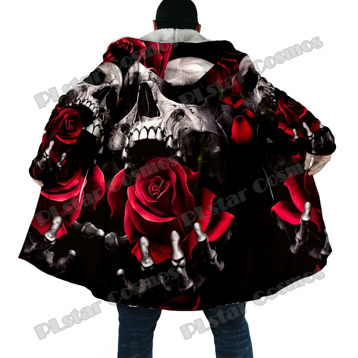 الشتاء أزياء الرجال عباءة ريبر الجمجمة الوشم 3D في جميع أنحاء مطبوعة سميكة الصوف مقنعين عباءة للجنسين عارضة الدافئة معطف الرأس DP51 #3