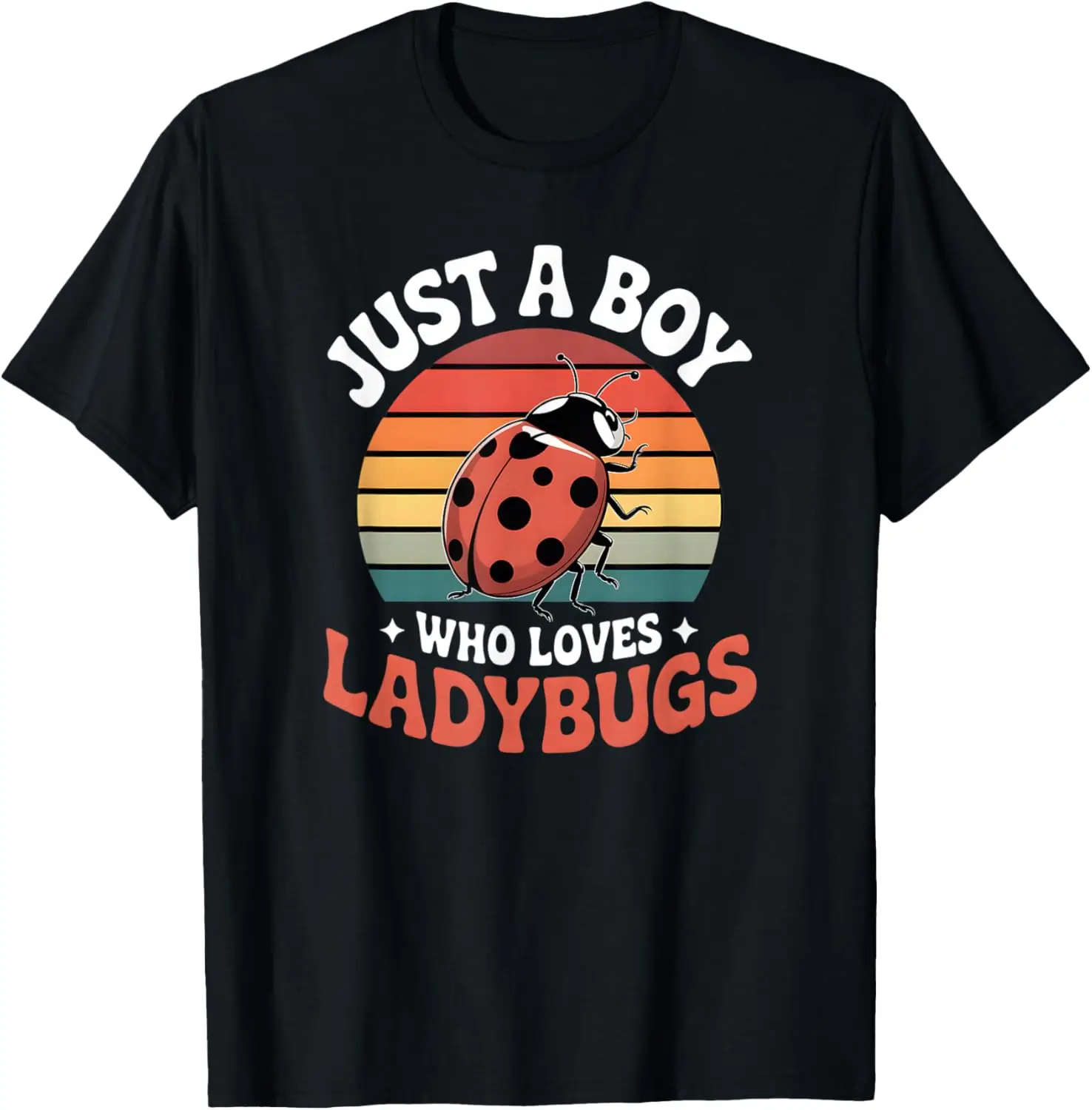 

Loves Ladybugs Retro Sunset Graphic Tee Soft Cotton Unisex Short Sleeve Shirt