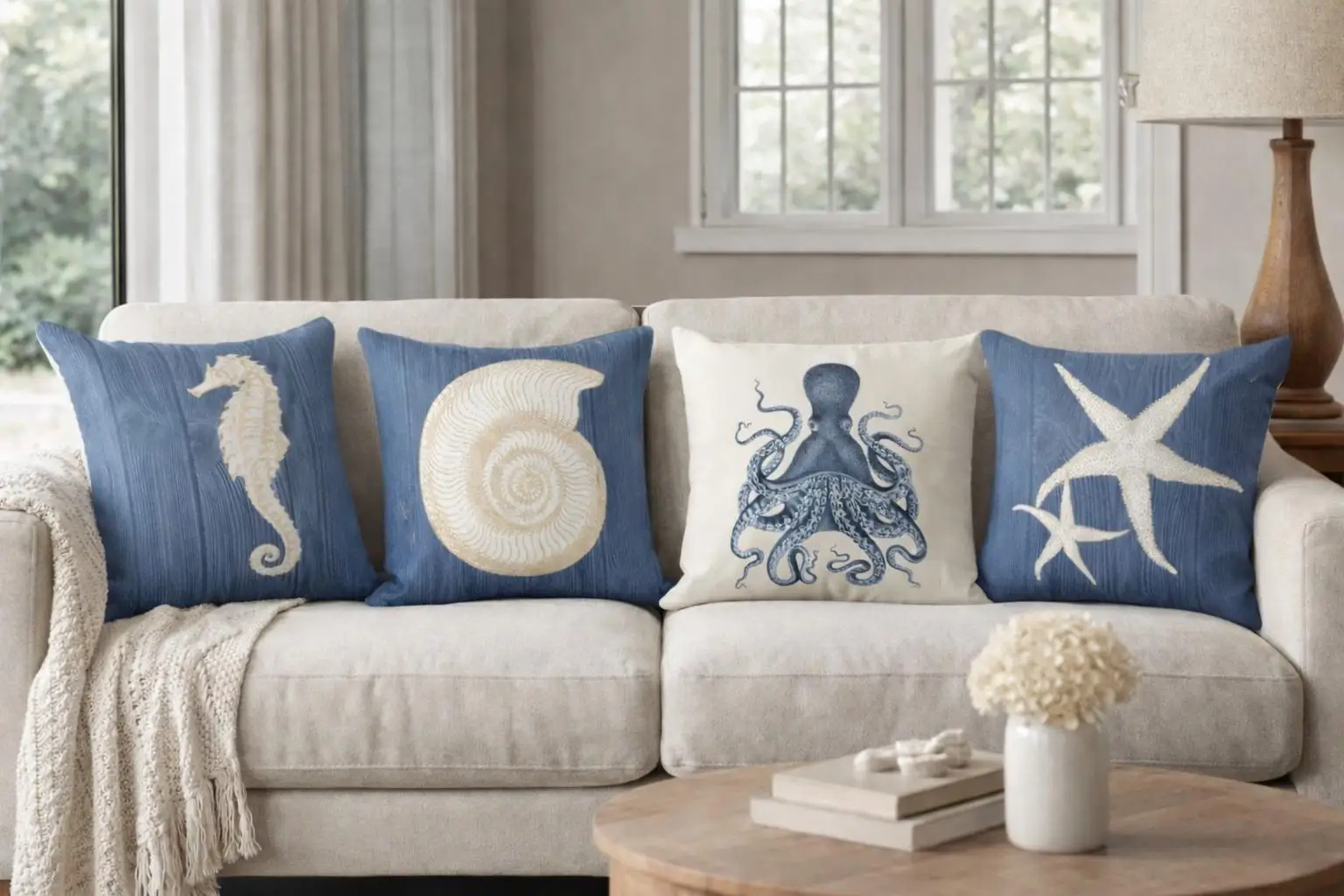 1pc Nautical Ocean Animal Throw Pillow Cover 2D Double-Side Print Polyester Cushion Case for Home Sofa Car Decor