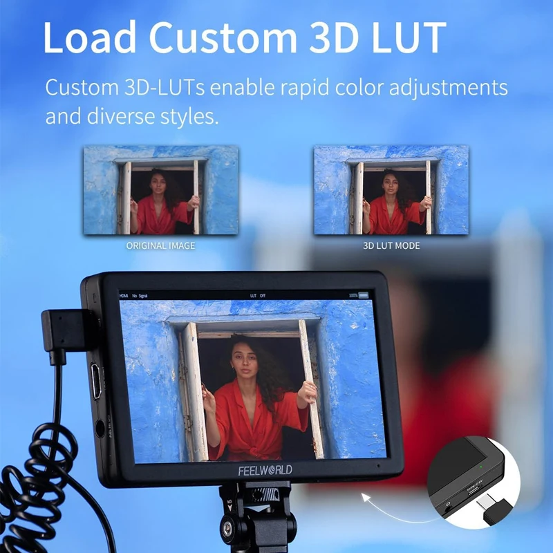 FEELWORLD T6 6-Zoll-Kamerafeld-DSLR-Videomonitor Wellenform LUT HDR 4K HDMI 1920 x 1080 IPS-Aluminiumgehäuse für Videoaufnahmen