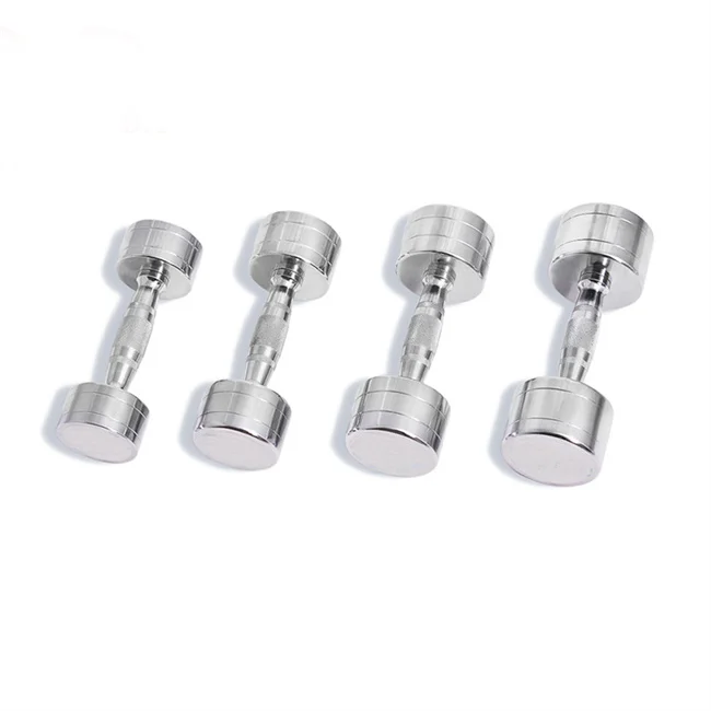 

New Wholesale Gym Weightlifting Silver Fixed Round Electroplating Steel Chromed Dumbbells