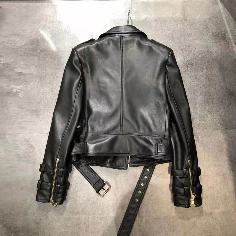 100% echt leer Moto- en bikerjacks 2025 Mode Rits Dames Revers Volledige mouw Casual Slim-fit A-niveau Schapenvacht Jasje