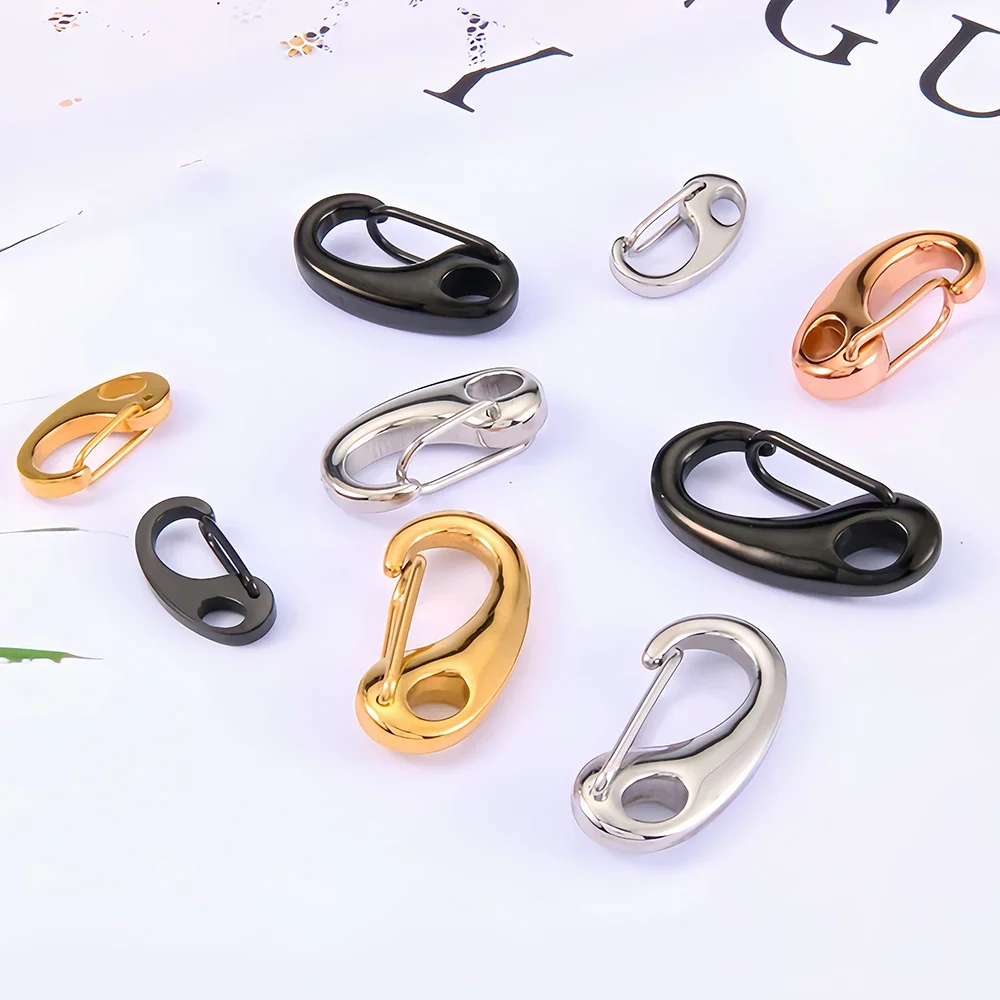 3Pcs Stainless Steel Lobster Clasp Snap Hook D-shaped Keychain Connectors Parts for Bracelet Necklace Chain DIY Jewelry Making