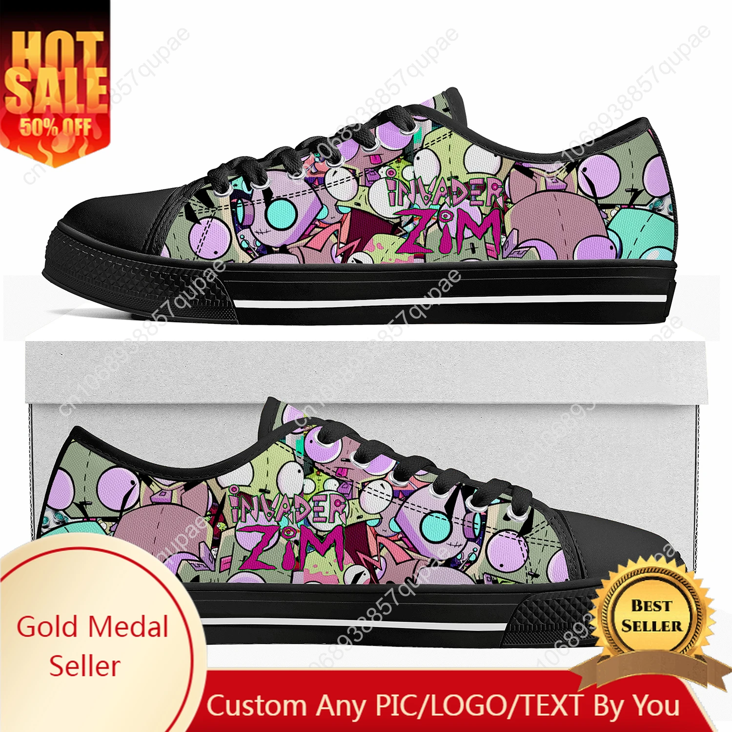 

Zim Invader Cartoon Anime Low Top Sneakers Mans Womens Teenager High Quality Shoes Casual Tailor-Made Canvas Sneaker Shoes