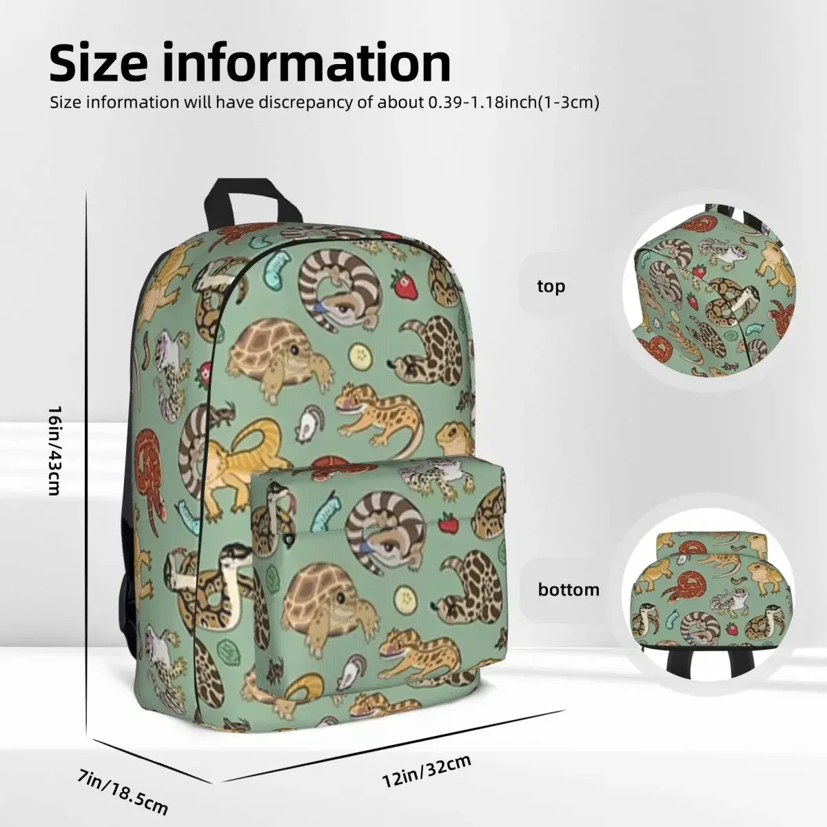 Reptile Pets Pattern - Green Backpacks Student Book bag Shoulder Bag Laptop Rucksack Fashion Travel Rucksack Children School Bag