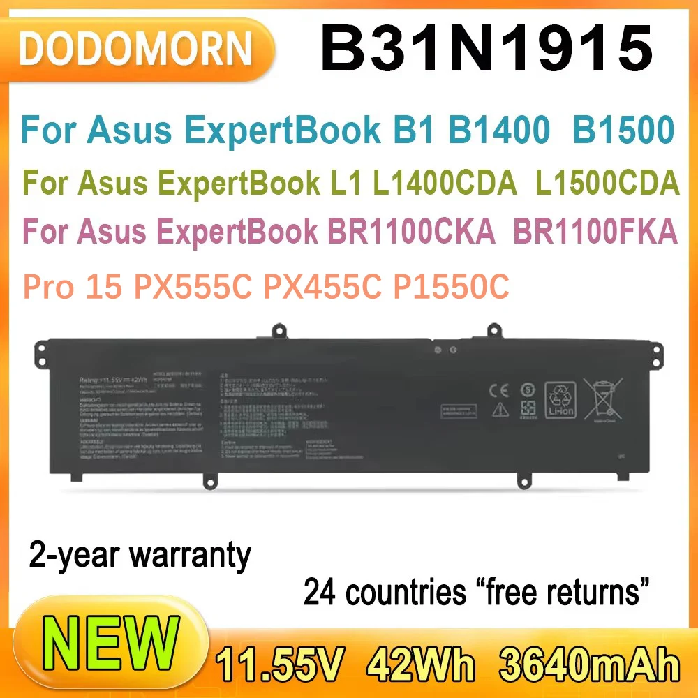 Batterie d'ordinateur portable B31N1915 pour Asus ExpertBook BR1100CKA BR1100FKA B1400 B1500 L1400CDA,Pro 15 PX555C PX455C P1550C 42Wh