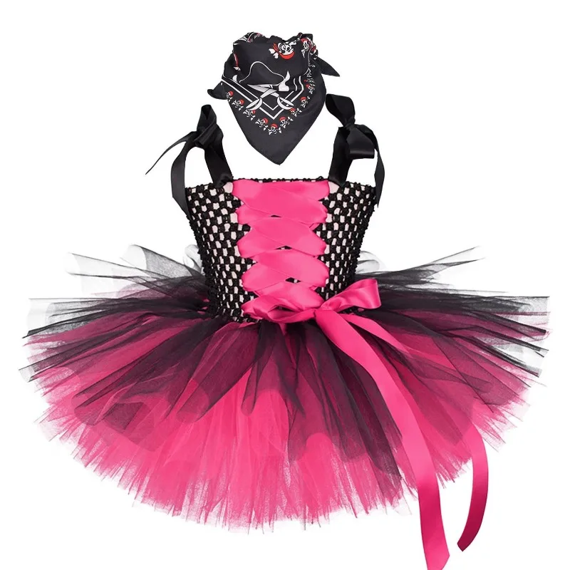 Girls Magenta Pirate Themed Tulle Tutu Dress, European Style Halloween Outfit, Kids Dress for Carnival Theme Party & Performance