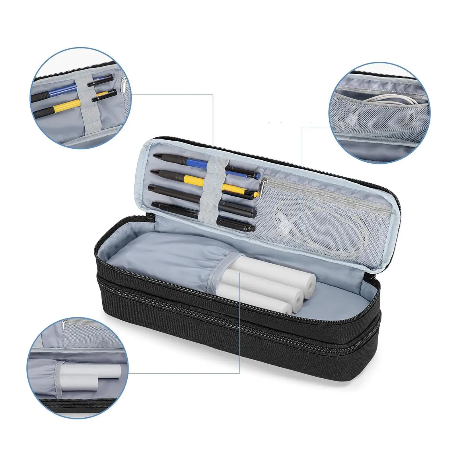 New Portable Printer Storage Box Double-Layer Portable Mobile Printer Storage Bag Black 33 x 9.5 x 8.8 cm
