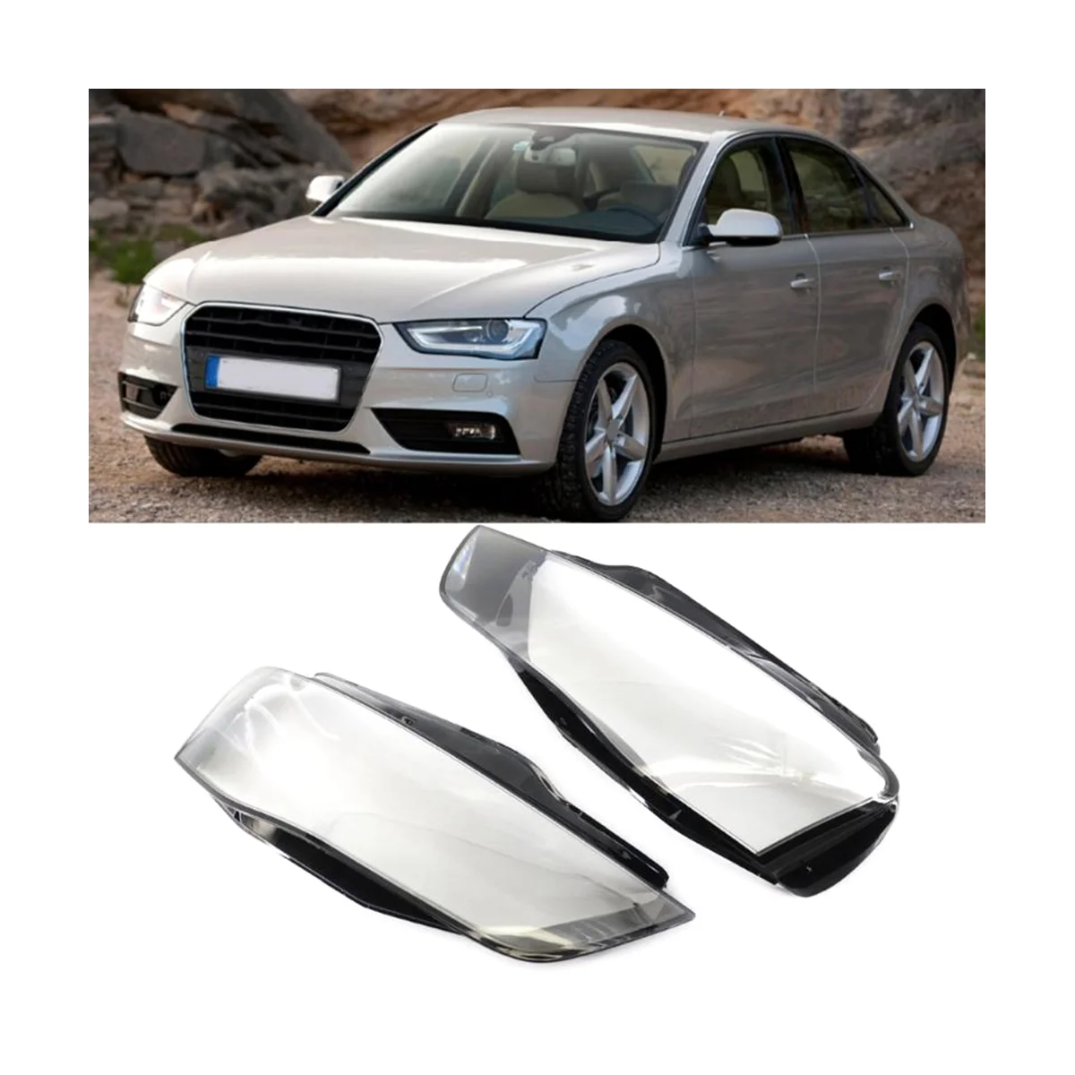 1Pair Headlight Cover Headlight Clear Lens Shell Lampshade Cover for Audi A4 B8 Facelift 2012-2016 8K0941043 8K0941044