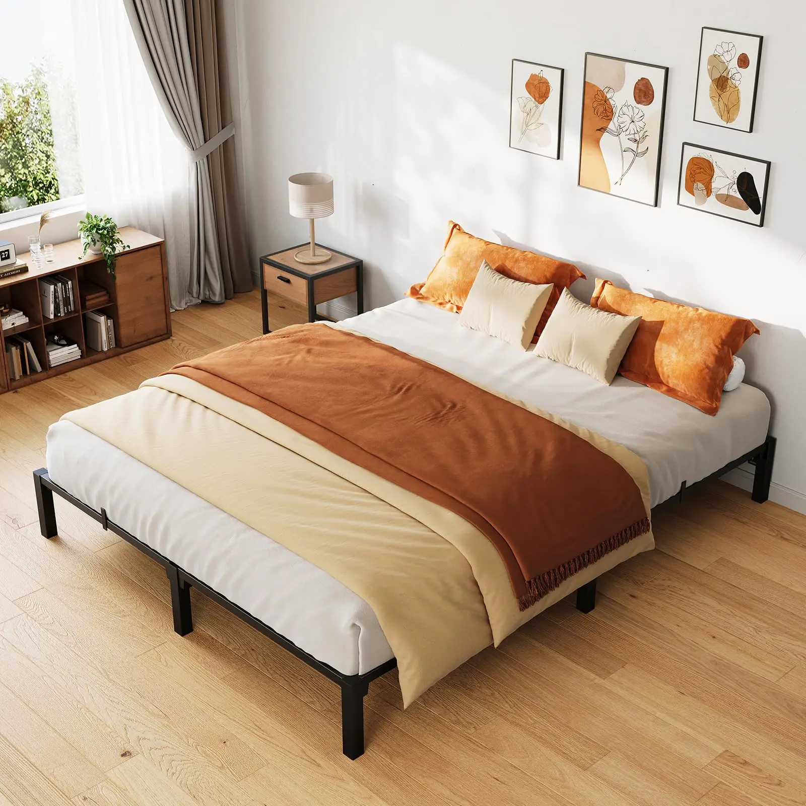 Resistant Metal Platform Bed Frame - Reinforced Steel Slats - Silent and Noise-Free - No Bed Base - Easy Assembly Without Screws - Under-Bed Storage - 25/35.5/41 cm High