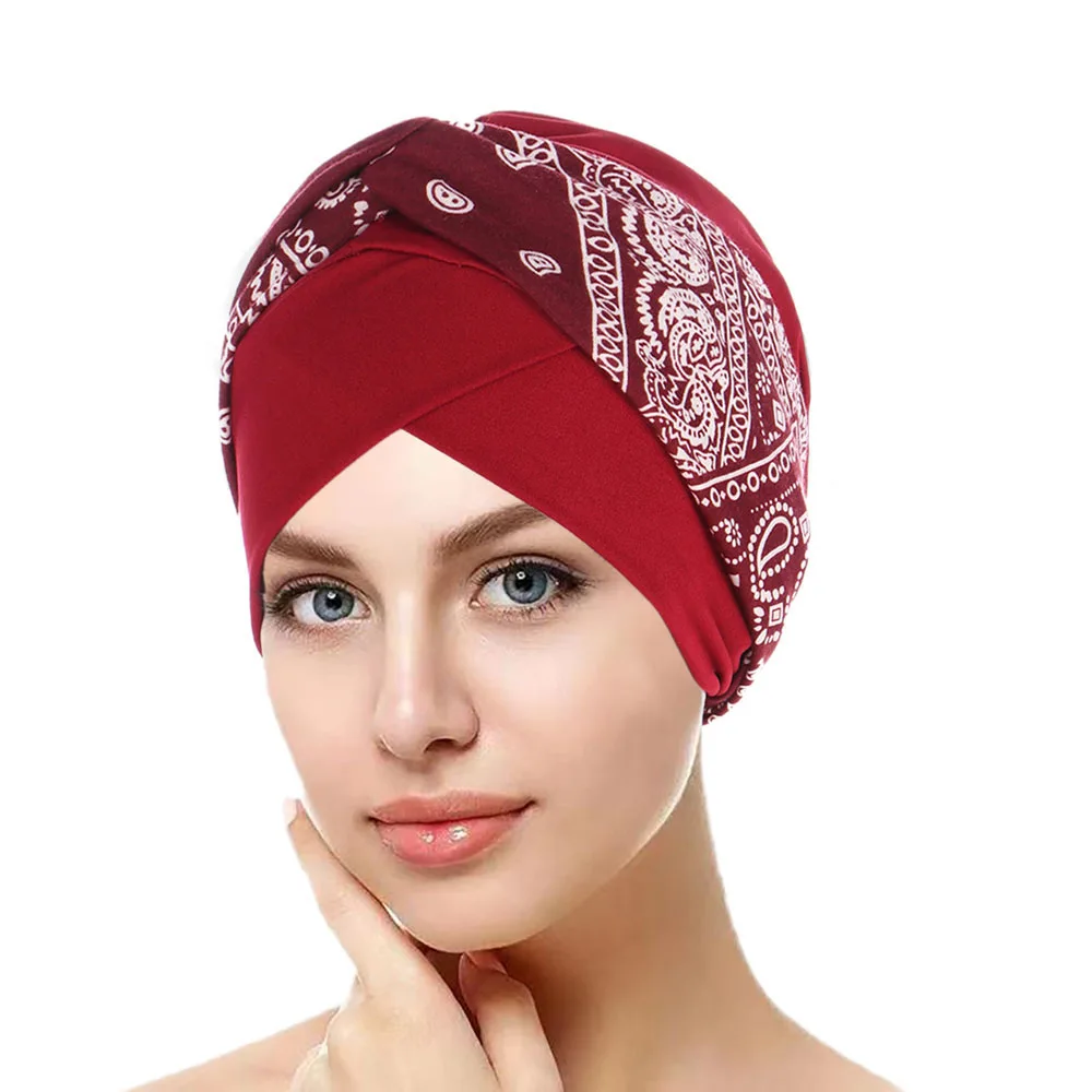 

Indian Women Twist Knot Printed Turban Muslim Inner Hat Hijab Banadans Cancer Chemo Cap Bonnet Mujer Headscarf Hair Accessories