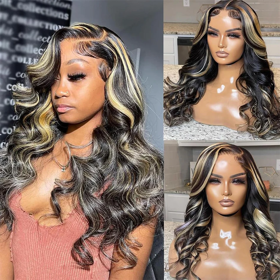 1B 27 Highlight 13x4 Lace Front Wigs Human Hair 200% Brazilian Ombre Colored Transparent Water Wave Lace Frontal Wig For Women