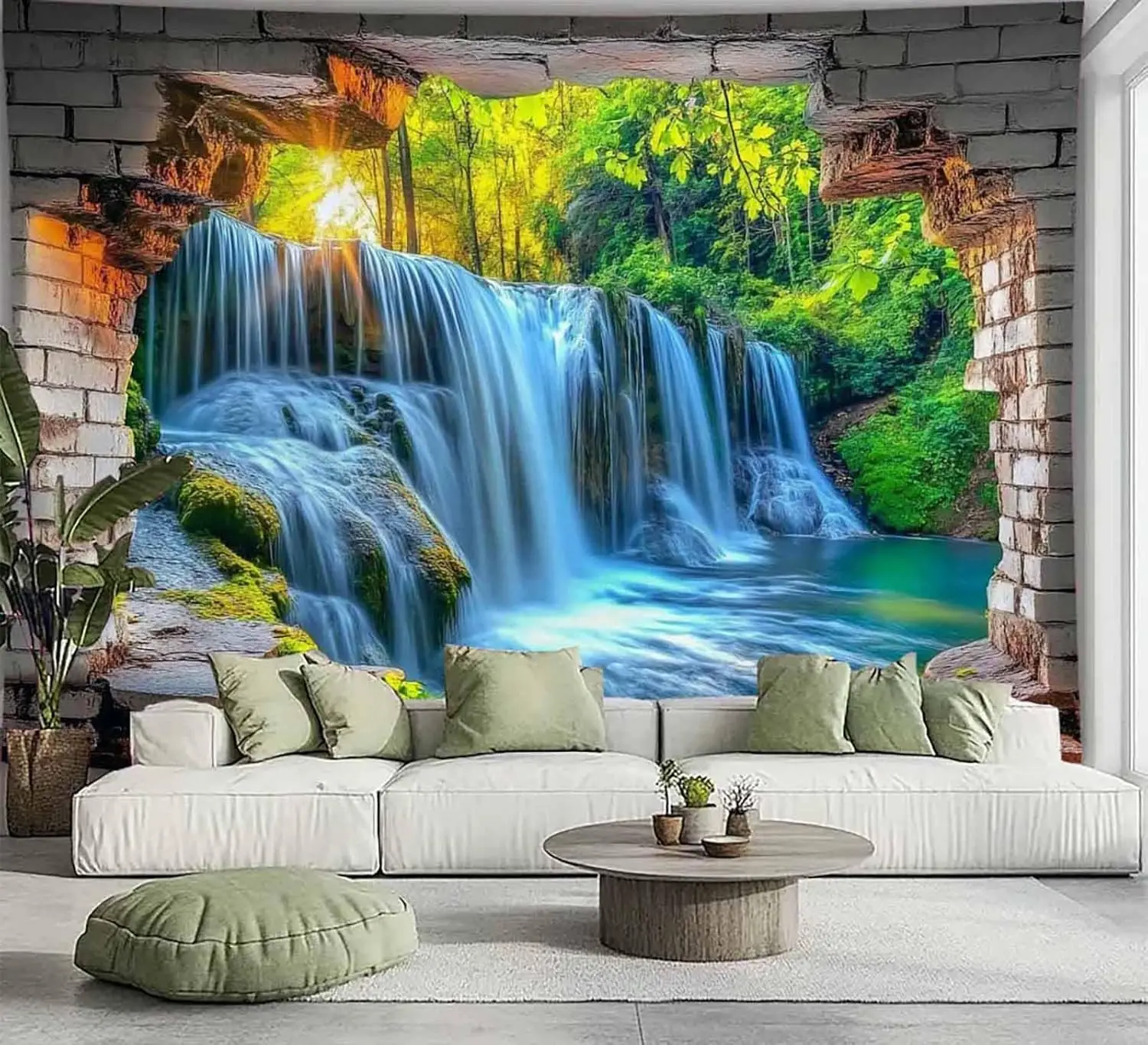 3D Forest Waterfall Tapestry Window View River Landscape Nature Wall Art for Bedroom Living Room Dorm Decor