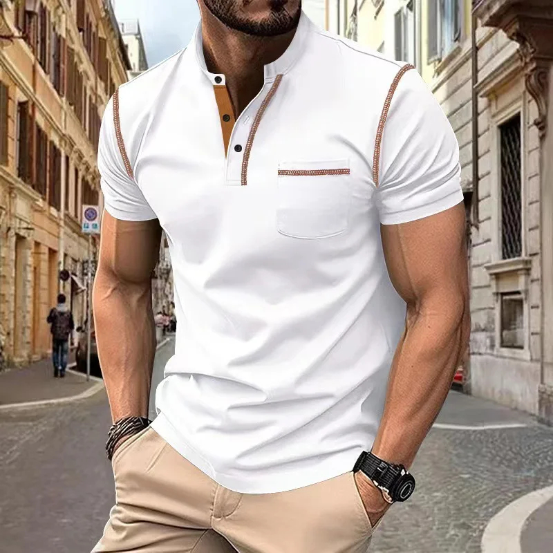 

2025 summer new men's short sleeved T-shirt, quick drying casual polo shirt for men