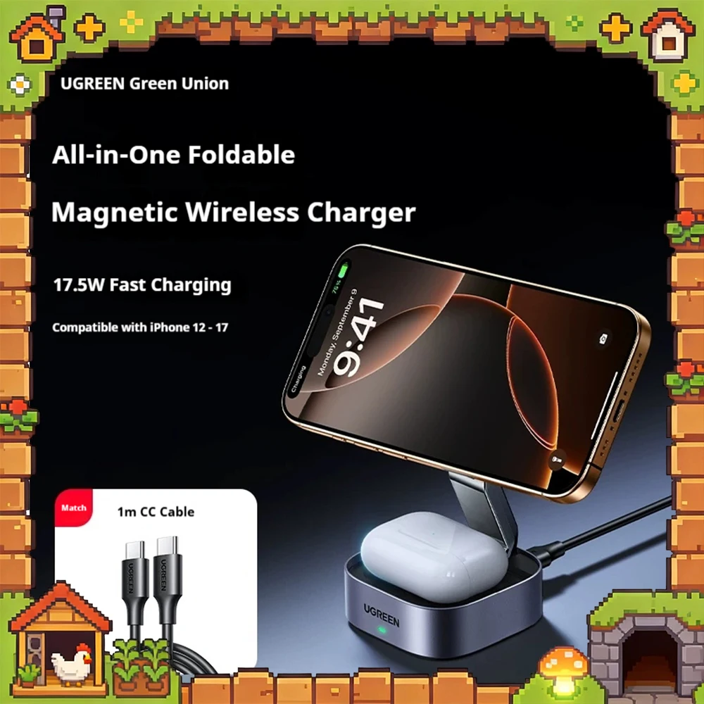 ugreen-w526-two-in-one-wireless-charger-for-apple-desktop-bracket-folding-base-fast-charging-175wmagsafe-magnetic-attraction