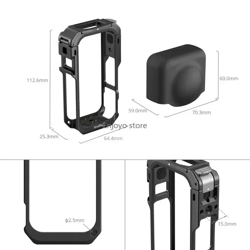 SmallRig 6965 X6 Camera Cage for Insta360 X6 with Silicone Lens Cap Wind Noise Reduction Quick Release Mount 1/4