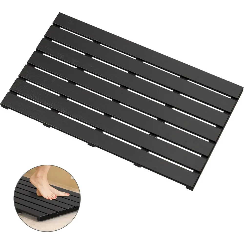 

Бамбуковый деревянный коврик для ванной для роскошного душа — нескользящий водонепроницаемый ковер для ванной комнаты для использования в помещении или на открытом воздухе (черный, 1,3 x 18,