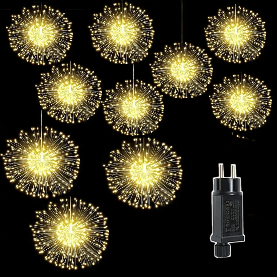 10 IN 1 1200LEDs Starburst Firework String Lights Waterproof 8 Modes Fairy Garden Lights Garland for Party Christmas Decorations