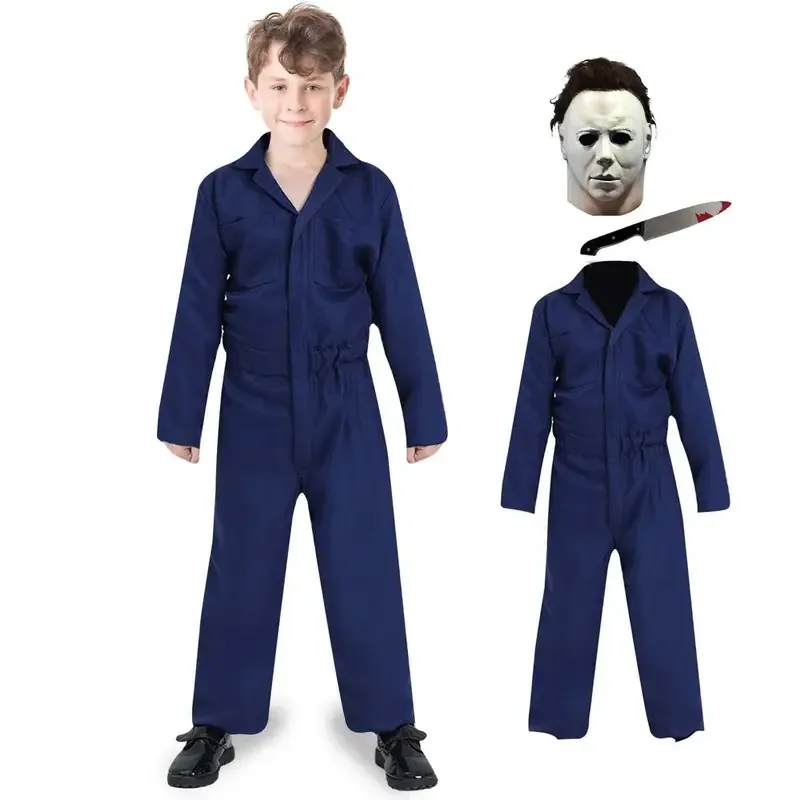 Costume Mike di Halloween per bambini Michael Myers Maschera Coltello Vestito Spaventoso Killer Vestito Cosplay Ragazzi Ragazze ty'4
