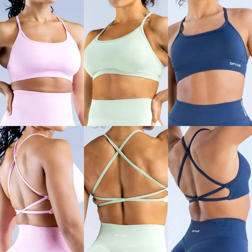 Динамический спортивный бюстгальтер с открытой спиной и логотипом, женский бесшовный топ для йоги, бюстгальтер со средней поддержкой, мягкий укороченный топ для спортзала, эластичный спортивный топ для фитнеса