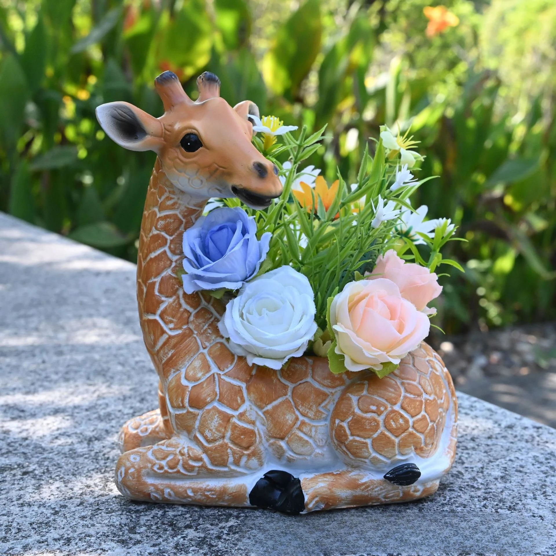 Giraffe Resin Flower Pot Hand Painted Texture Animal Plant Pots Indoor Outdoor Vase Garden Planter Accessories Home Decor