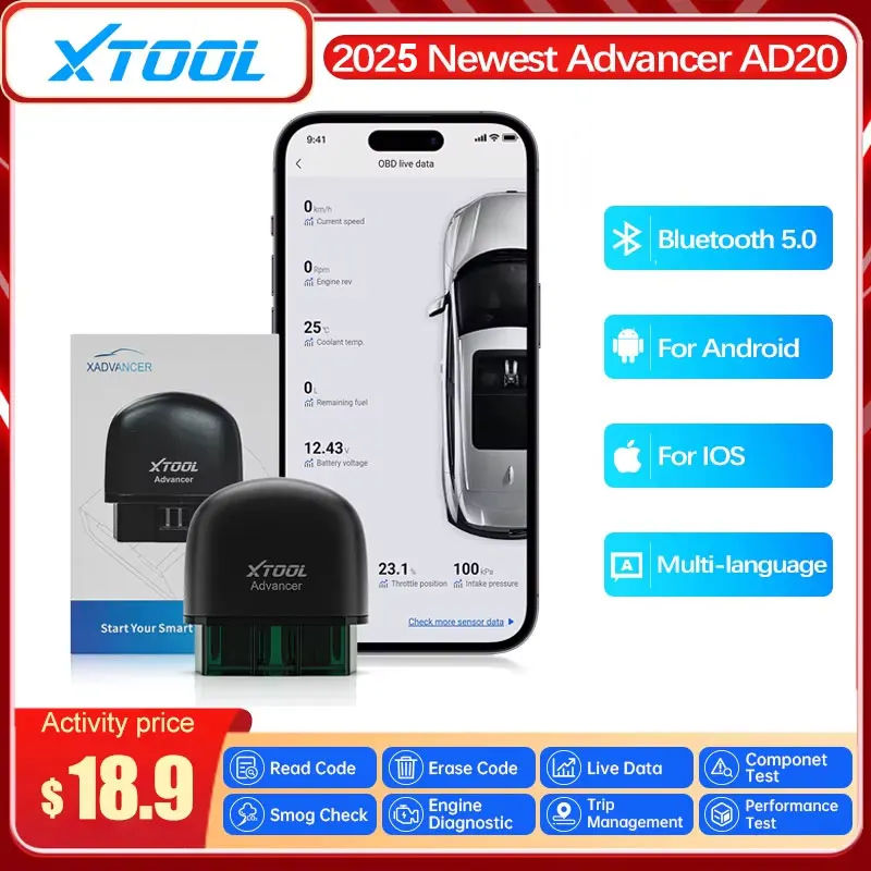 XTOOL Advancer AD20 OBD2 Scanner Read/Clear Code Error All Cars Engine System Diagnose For Android /IOS better ELM327 AD10