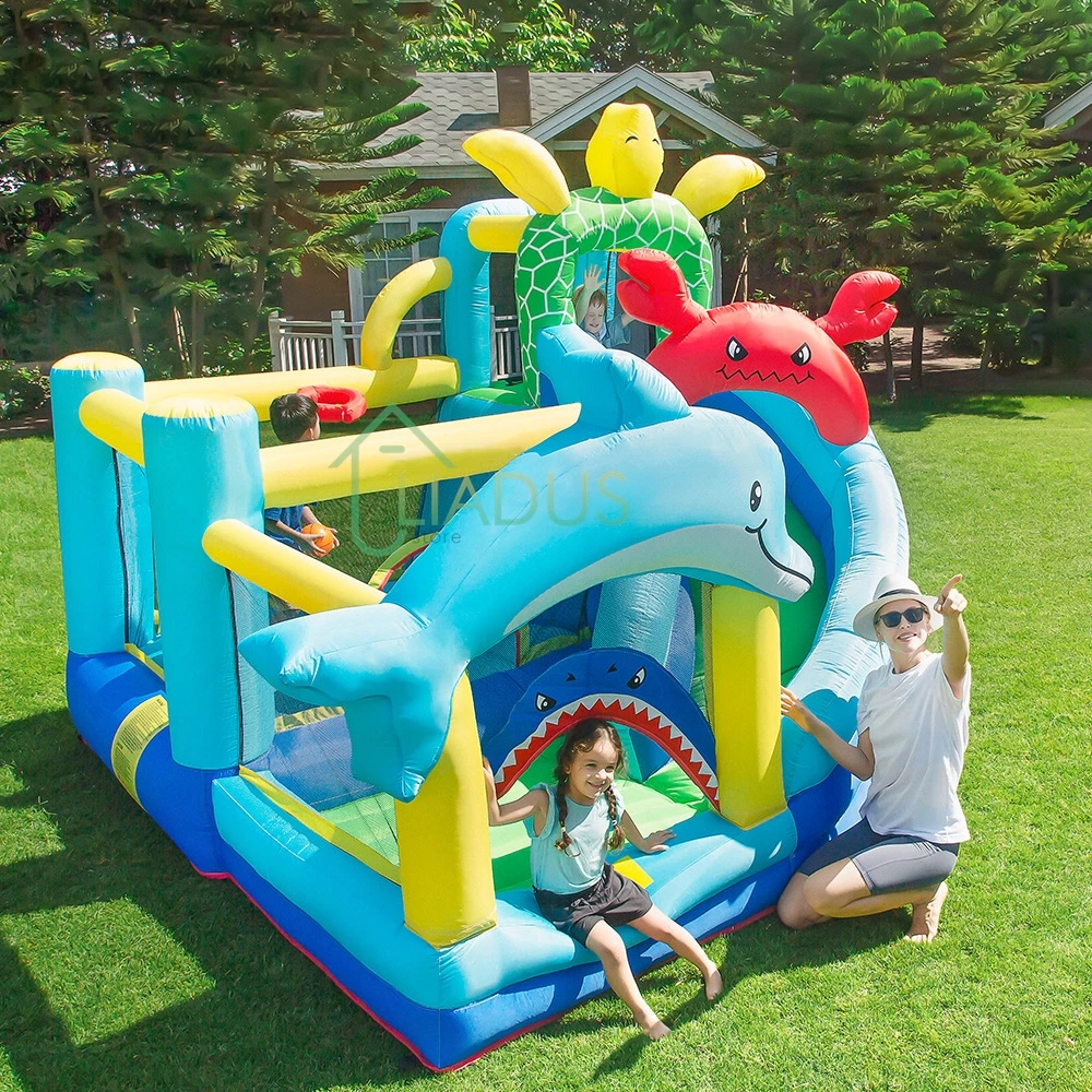 

Air Bounce House with Slide Courtyard Inflatable Castle with Blower Bouncy Castle Children's Gifts Outdoor Party Game Play House