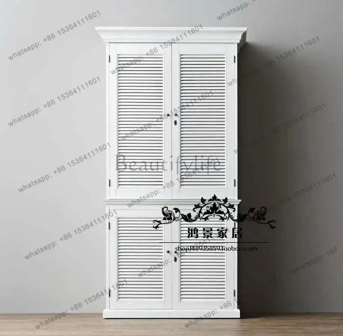 American retro solid wood two-door wardrobe solid wood shutter door locker