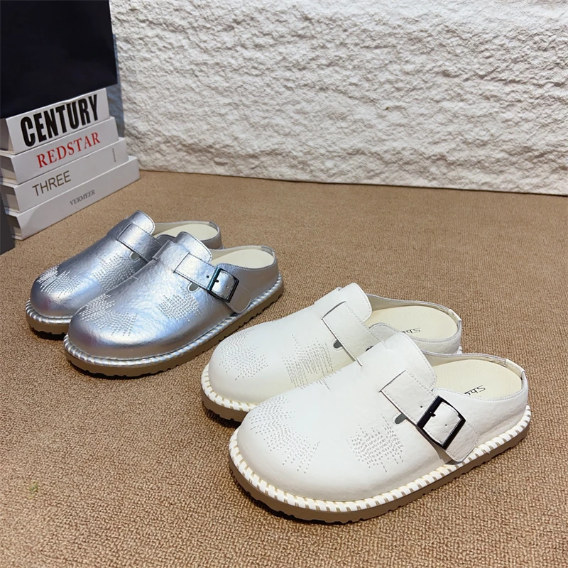 

Summer Women's Mules Slippers Comfort Platform Flats Boston Mid Heel Sandals Ladies Slip On Outdoor Slides Zapatos para mujeres