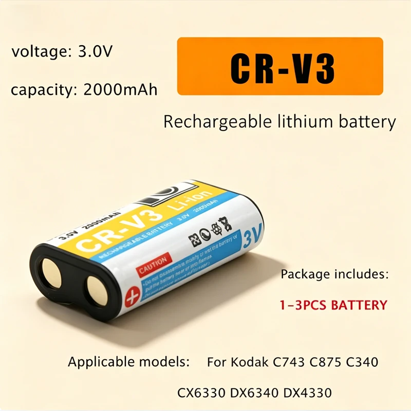 

CR-V3 CRV3 Battery 2000mAh Rechargeable Batteries With US Charger for Kodak C743 C875 C340 CX6330 DX6340 DX4330 Camera Cell