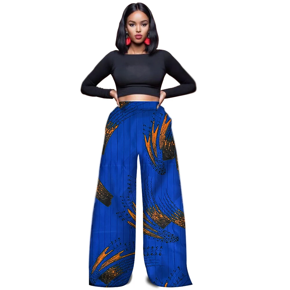 

Dashiki Women's Wide Leg Long Pants African Print Cotton Wax High Waist Casual Trousers