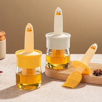유리 올리브 오일 디펜서 병, 내열 오일 브러시, 냄비 2 인 1 실리콘 브러시, 주방 BBQ 