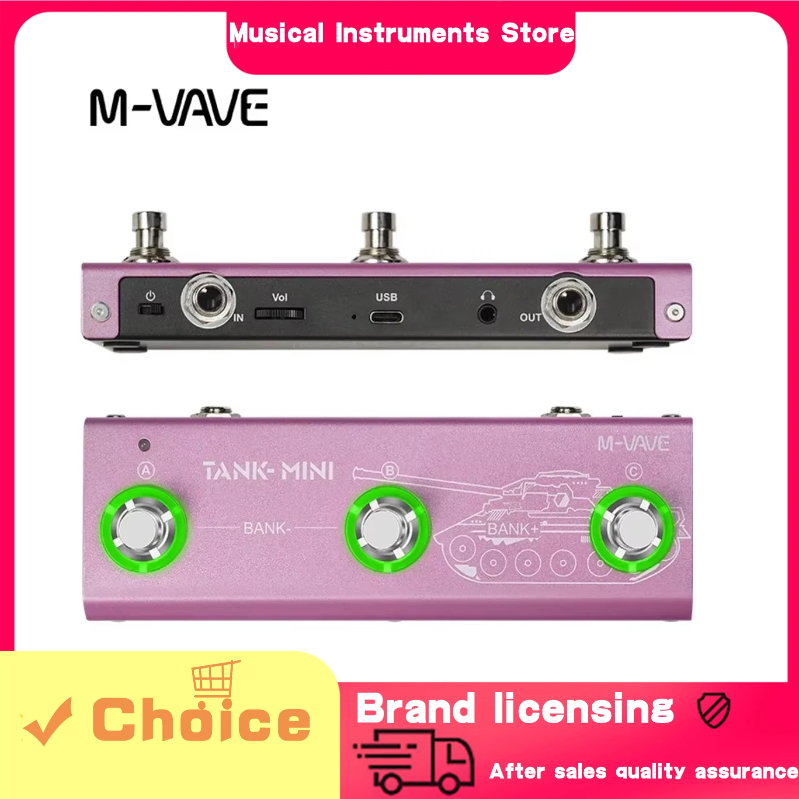 

M-VAVE Tank Mini Effect Guitar Bass Pedal Support IR And OTG Recording Built-in Amp/Cab/Delay/Mod/FX And Reverb Effect Parts