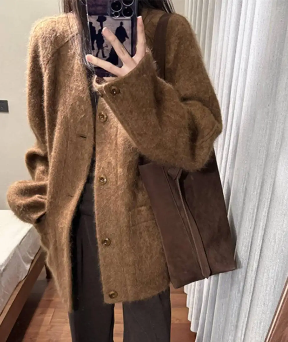 

Wool Blend Coats Womens Woolen Coat Print Winter Brocade Double-Breasted Stand-Up Collar Elegant Mature Classical Style Office