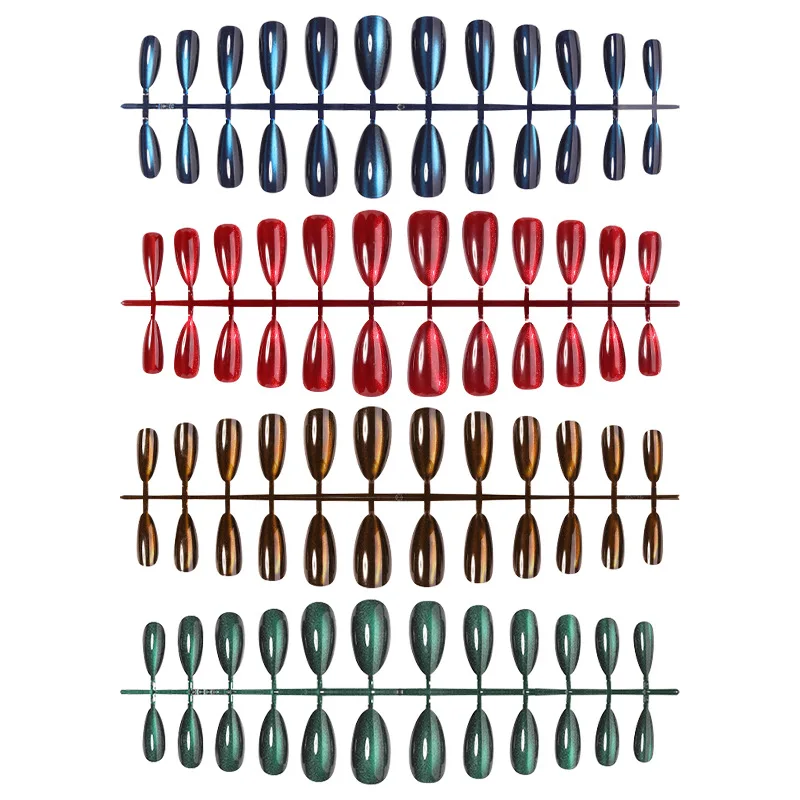 96 قطعة عين القط أظافر وهمية نصائح لامعة لامعة لون نقي عين القط الأظافر كاذبة مجموعة يمكن ارتداؤها انفصال 4 ألوان اضغط على الأظافر #4