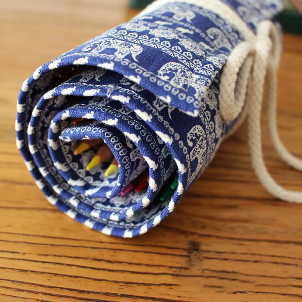 48-Slot Natural Canvas Pencil Roll Therapy Coloring Sketching Drawing Travel Organizer Compact Sturdy Washable