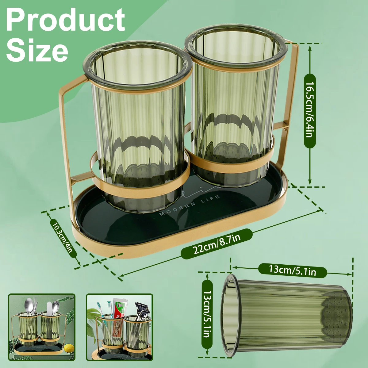 Toothbrush Holder Set for Bathrooms Drainage Utensil Holder Stylish Tooth Brush Stand Detachable Silverware Drying Rack