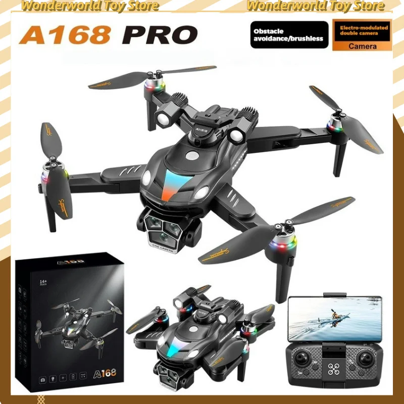 New A168 Brushless Drone Optical Flow 6k/8k Hd Professional Aerial Photography 3 Cameras Quadcopter Remote-Controlled Aircraft