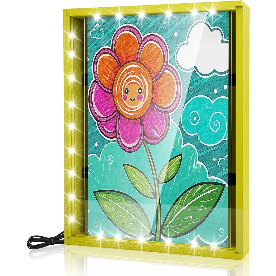 Artwork Shadow Box with LED Light Changeable Photo Album Display Storage Frame for Wall-mounted and Tabletop Use Ideal for Drie