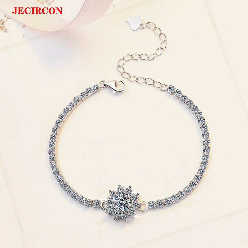 

JECIRCON S925 Sterling Silver Sunflower Bracelet, 1 Carat Moissanite Sparkling Jewelry Korean Style Fashion Accessory for Women