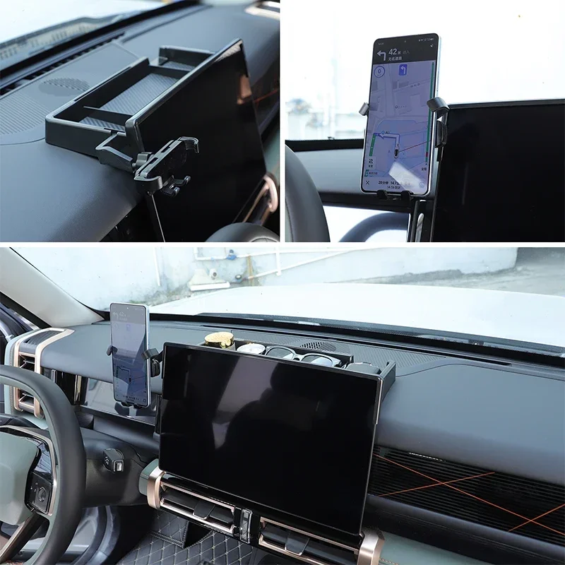 

ABS Black Car Center Navigation Screen Rear Storage Box with Phone Holder Interior Accessors For Chery Jaecoo 6 J6 ICAR 03 24-25